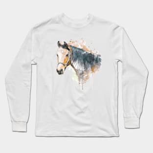 Watercolor Portrait - Brown Horse Head Long Sleeve T-Shirt